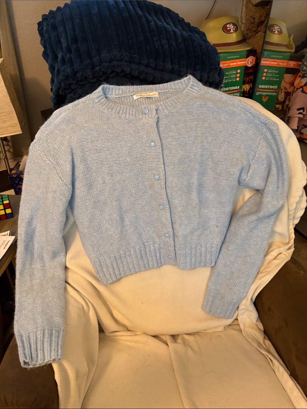 Light Blue Button-Front Women’s Sweater Cardigan